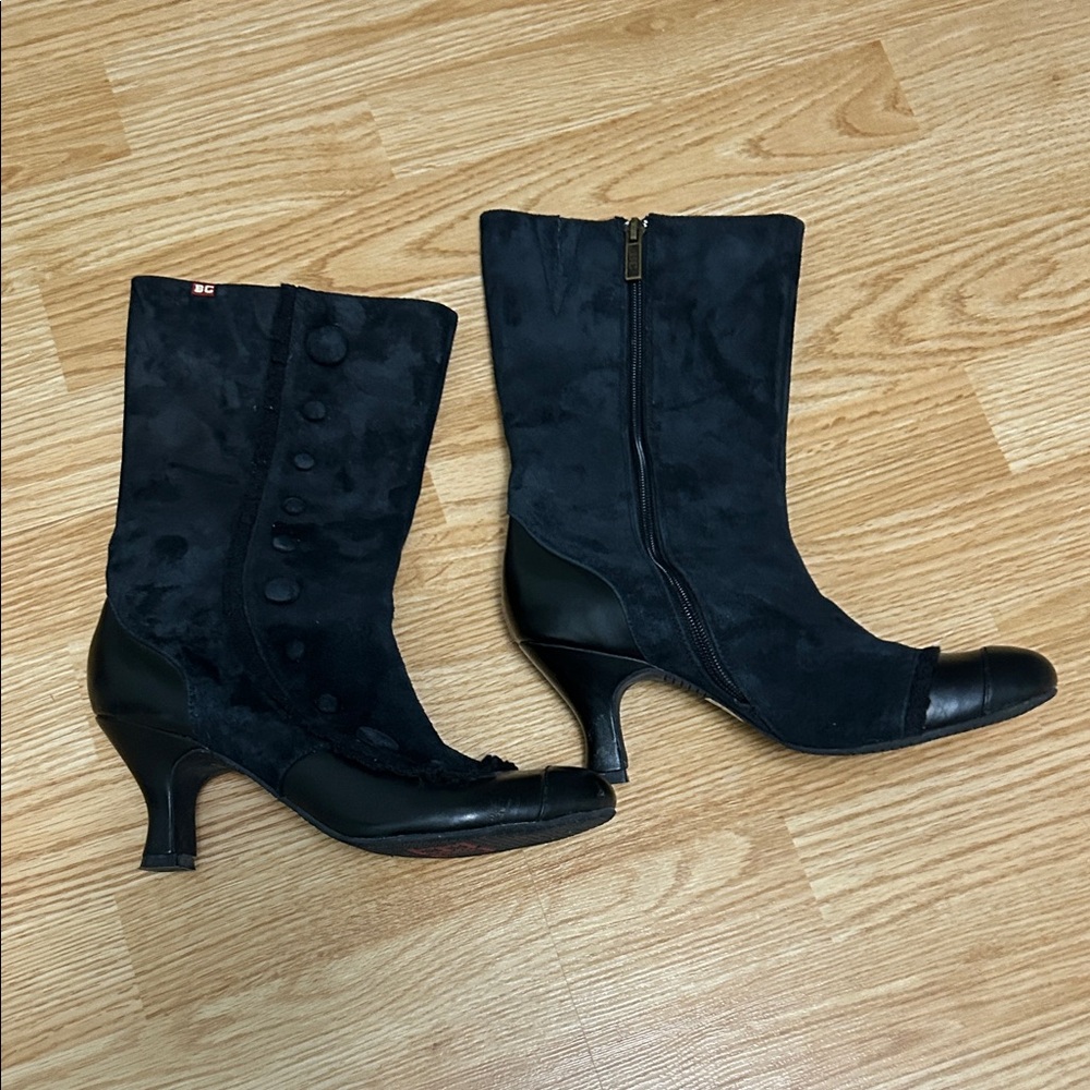 BC Footwear Black Heeled Boots with Button Detail